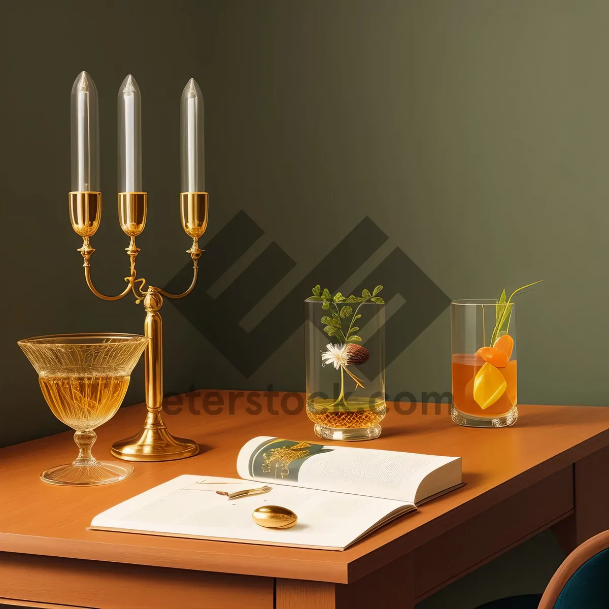 Picture of Luxurious dining table setting with candles and wine.