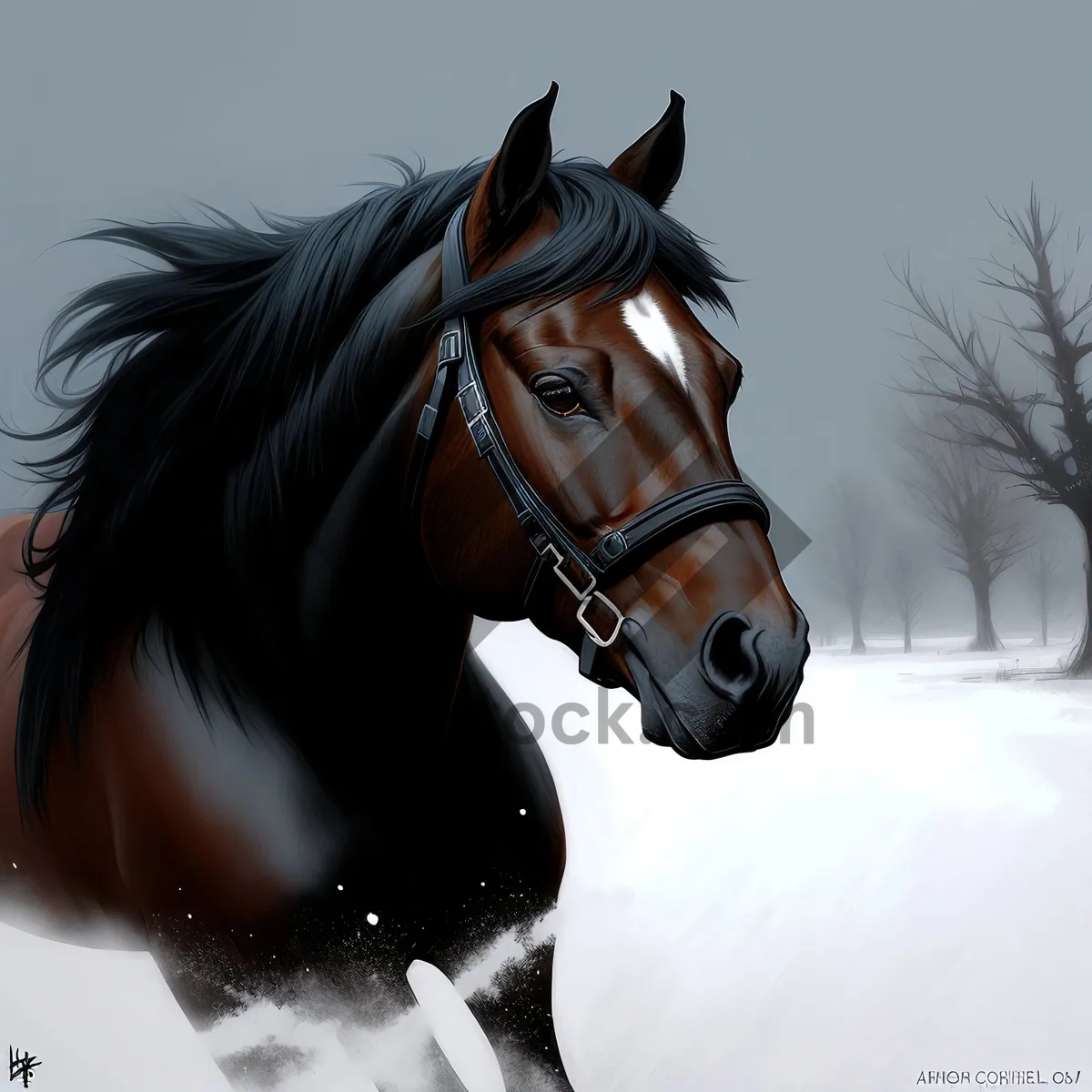 Picture of Majestic Thoroughbred Horse in Brown Bridle