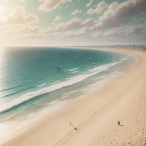 Tranquil turquoise lagoon beach landscape with sunny skies