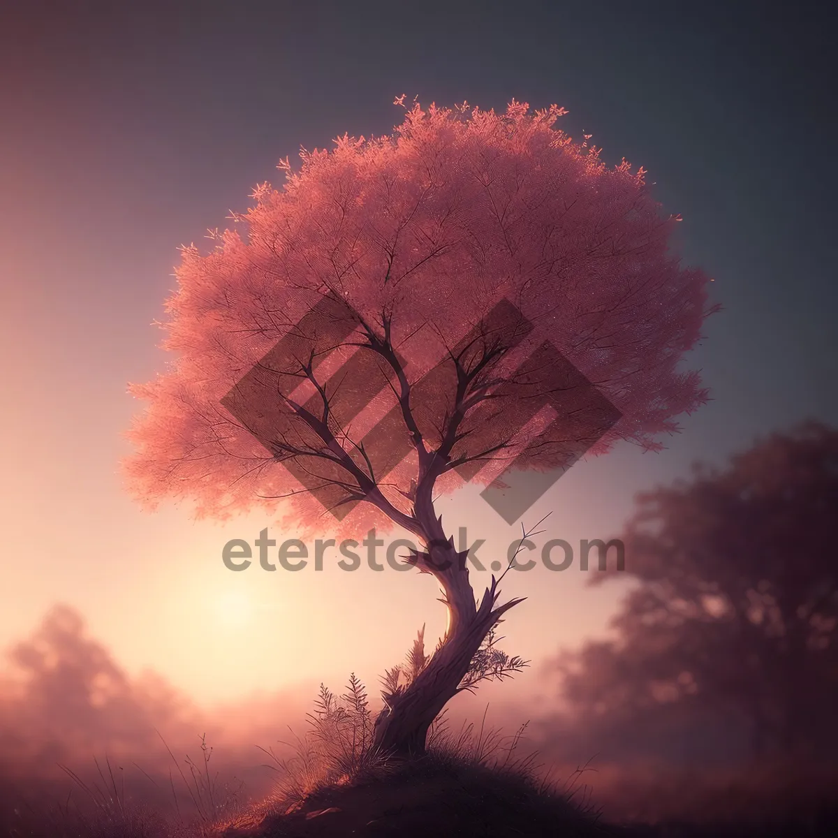 Picture of Serenity at Twilight: Silhouetted Acacia Against Starlit Sky
