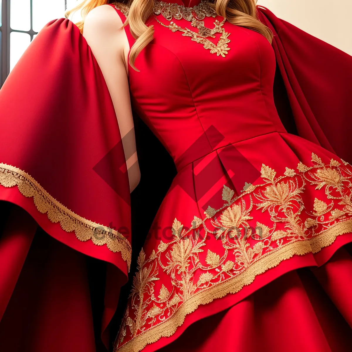 Picture of Satin Elegance: Attractive Lady Posing in Dinner Dress