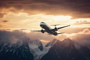 Jet airplane flying through cloudy sky