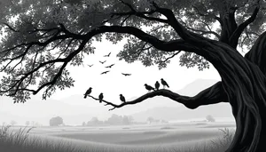 Silhouette of Oak Tree Against Evening Sky