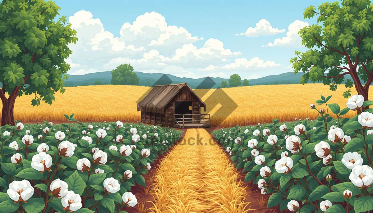 Picture of Yellow Pumpkin Field with Wheat and Parasol Resting Area.