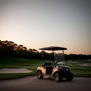 Golf Cart Driving on a Sunny Course