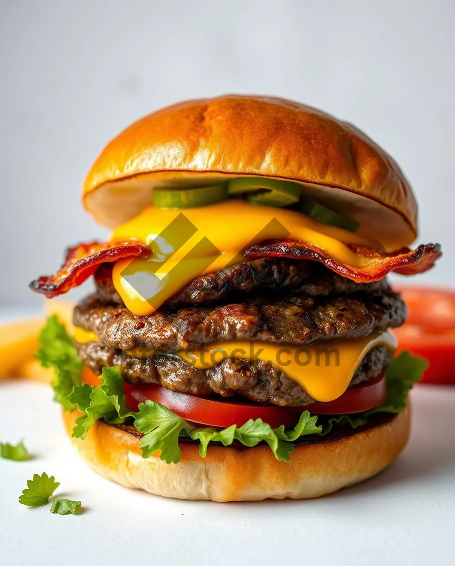 Picture of Grilled Beef Burger with Cheese and Tomato Salad