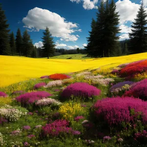 Colorful Phlox in Meadow Under Summer Sky