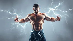 Muscular man posing in dark studio