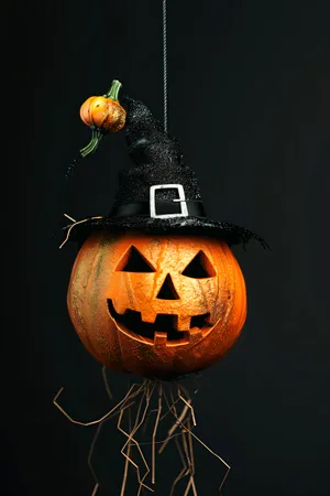 Jack-o'-lantern pumpkin glowing in the dark night