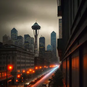 Nighttime Cityscape: Modern Skyscrapers in Urban Business District.