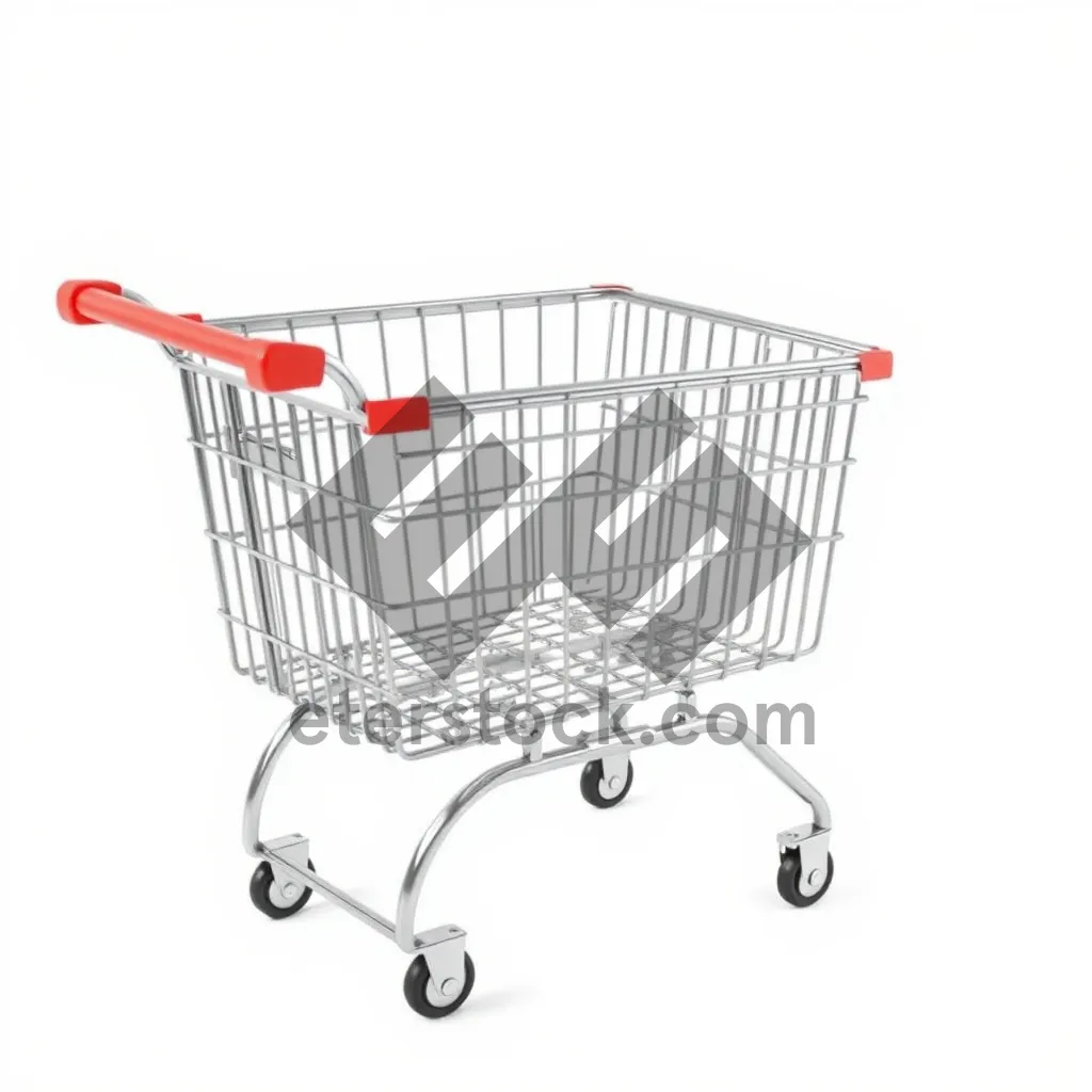 Picture of 3D supermarket shopping cart with metal wheels.