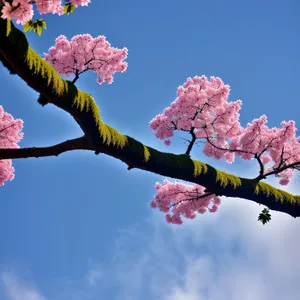 Pink Crape Myrtle Blossom in Spring Sky