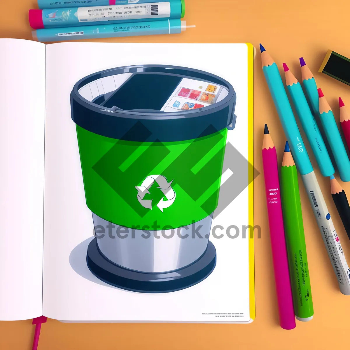 Picture of Vibrant Office Art Supplies Container with Colorful Pencils