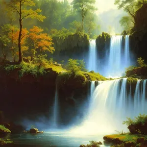 Serene Cascading Waterfall in Autumn Forest