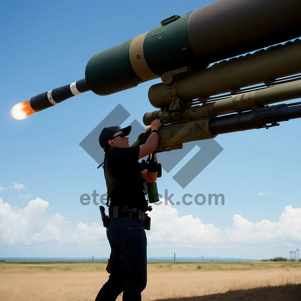 Picture of Skyrocketing Device over Vast Green Landscape