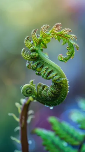 Fern Leaf Growth Among Tree with Lizard Chameleon