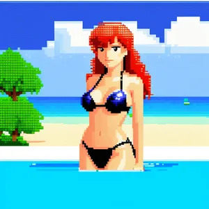 Happy Beach Model in Bikini on Vacation