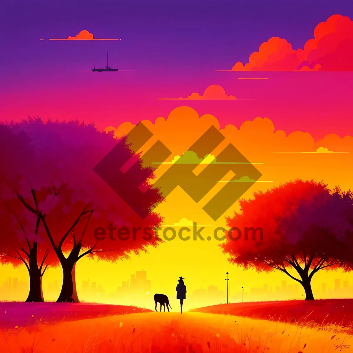 Picture of Vibrant Sunset Over Serene Meadow