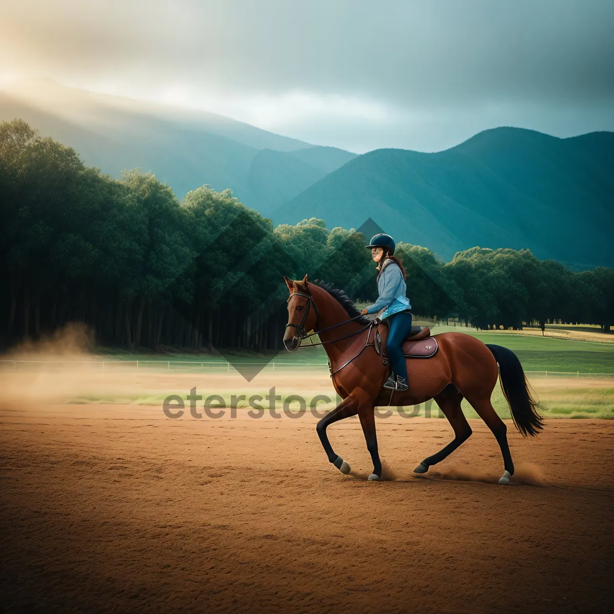 Picture of Rustic Stallion Galloping through Green Pasture