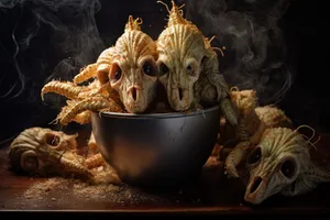 Traditional gold mask sculpture for religious temple display.