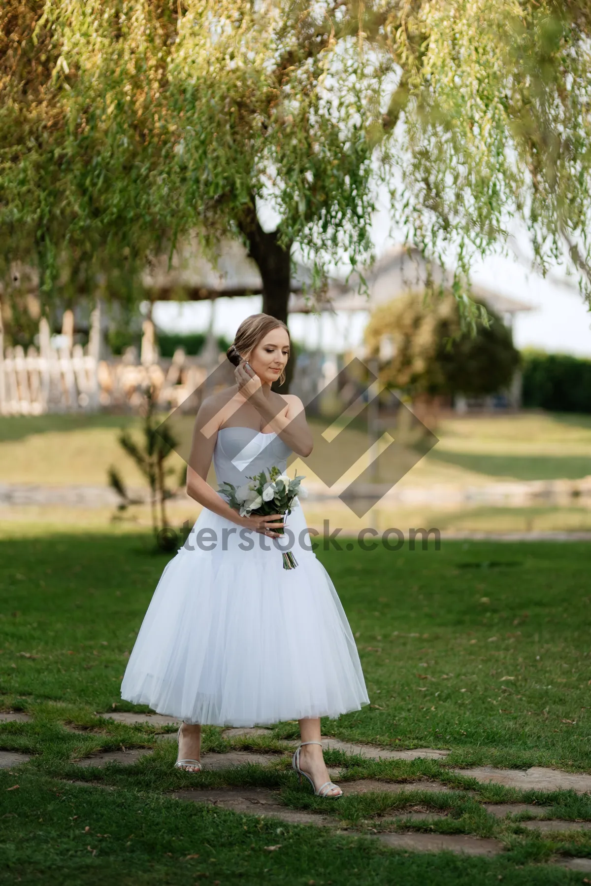 Picture of Happy Bride and Groom Wedding Portrait Outdoors