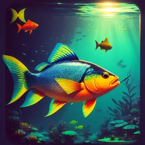 Tropical Goldfish Swimming in Aquarium