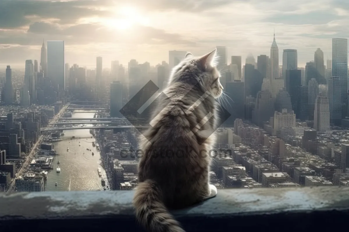 Picture of Curious Tabby Cat Sitting on Windowsill
