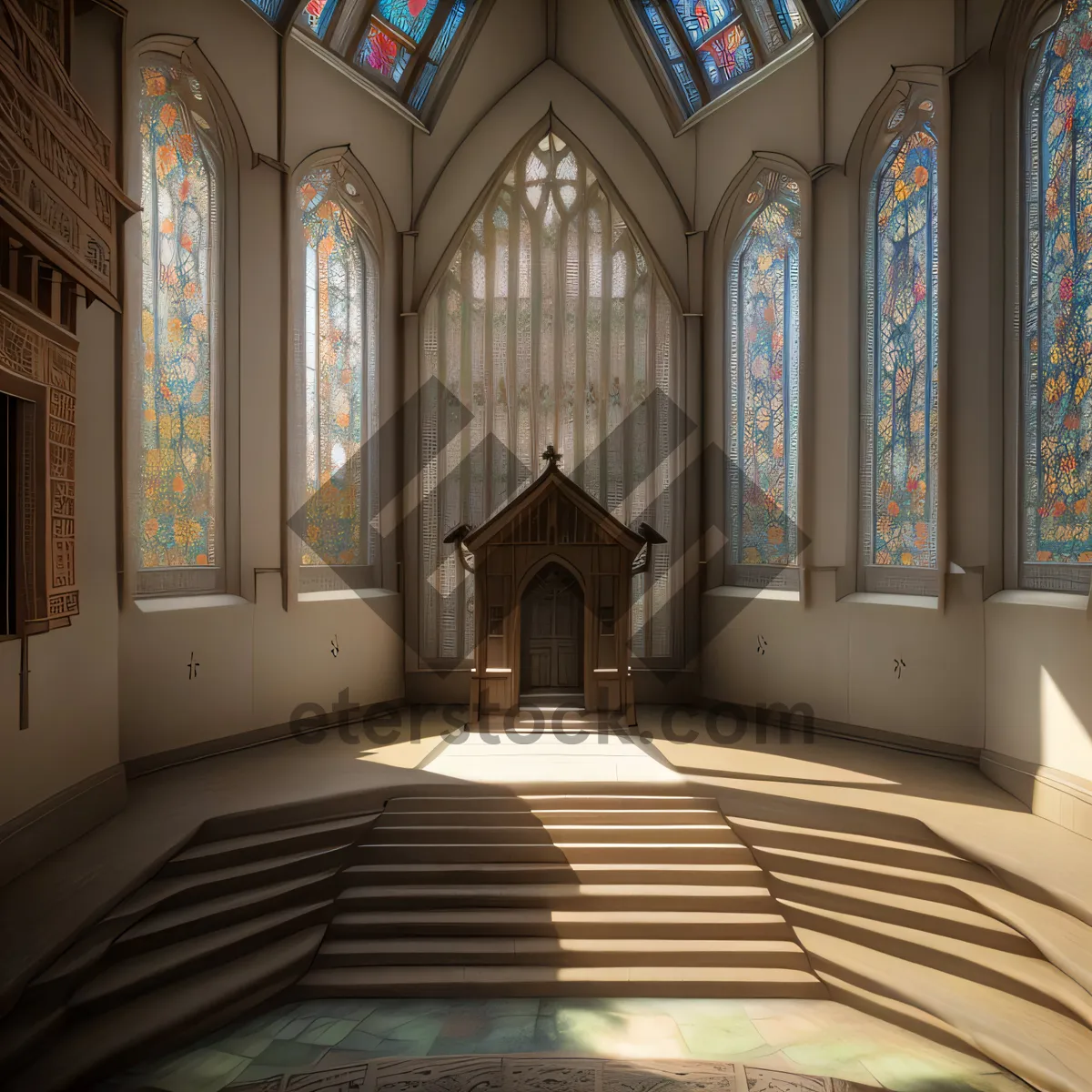 Picture of Stunning Medieval Cathedral Interior with Ornate Windows