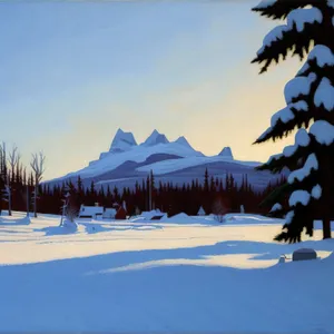 Winter Holiday Landscape with Snowy Trees