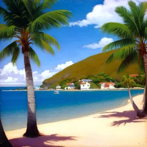Tropical Palm Tree Paradise on Seaside Beach