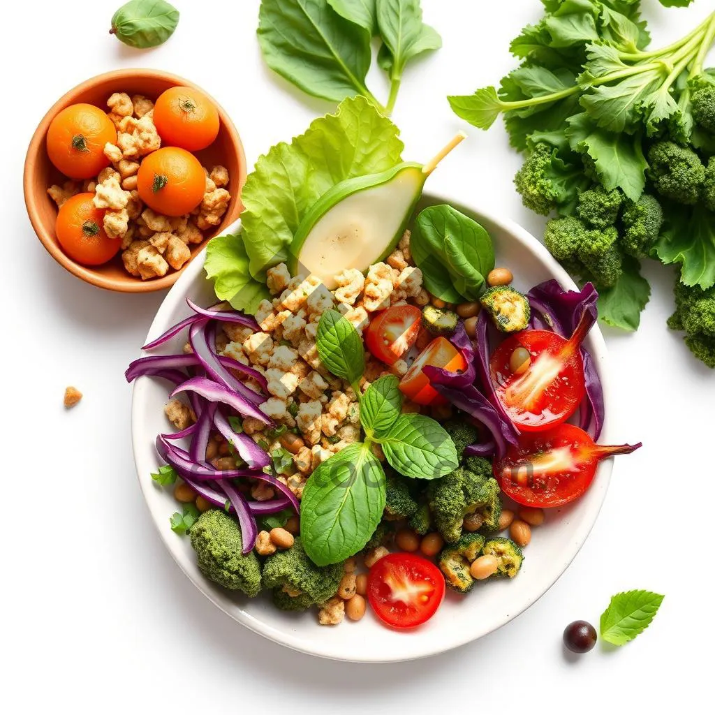 Picture of Fresh Vegetarian Salad with Tomatoes, Cucumbers, and Herbs