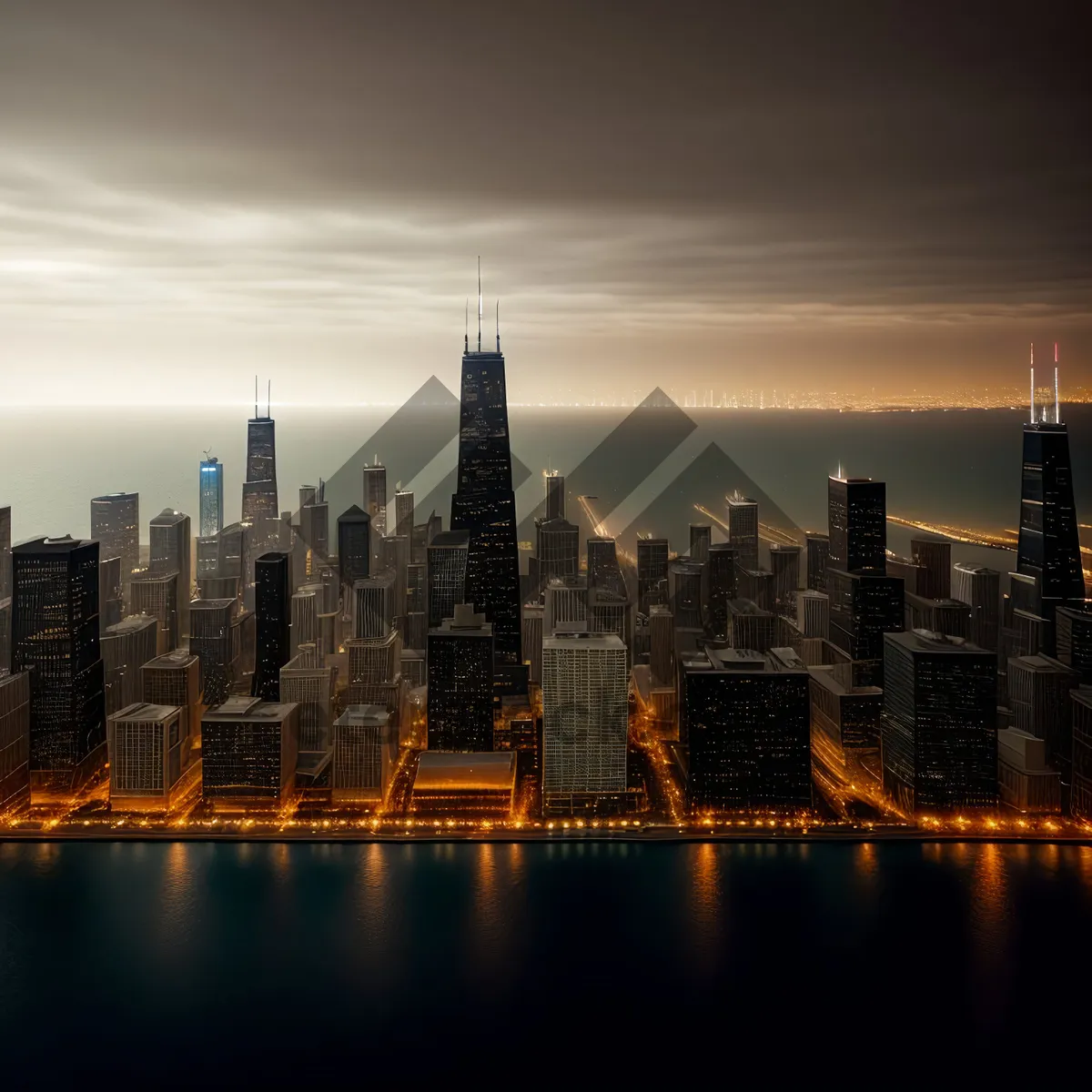 Picture of Urban Twilight: Majestic City Skyline Reflected on River