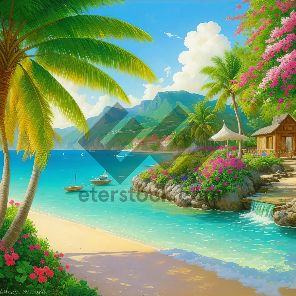 Picture of Tranquil Paradise: Coastline, Palm Trees, and Turquoise Waters