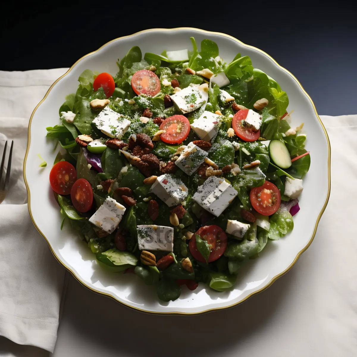 Picture of Fresh and healthy gourmet salad with vegetables and cheese