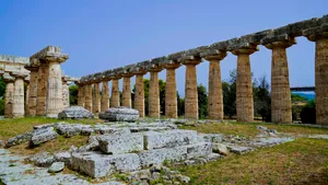 Ancient Roman Temple with Historic Columns and Sky Landmark