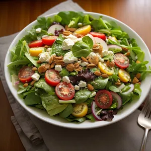 Healthy Vegetarian Salad with Fresh Vegetables and Olive Dressing