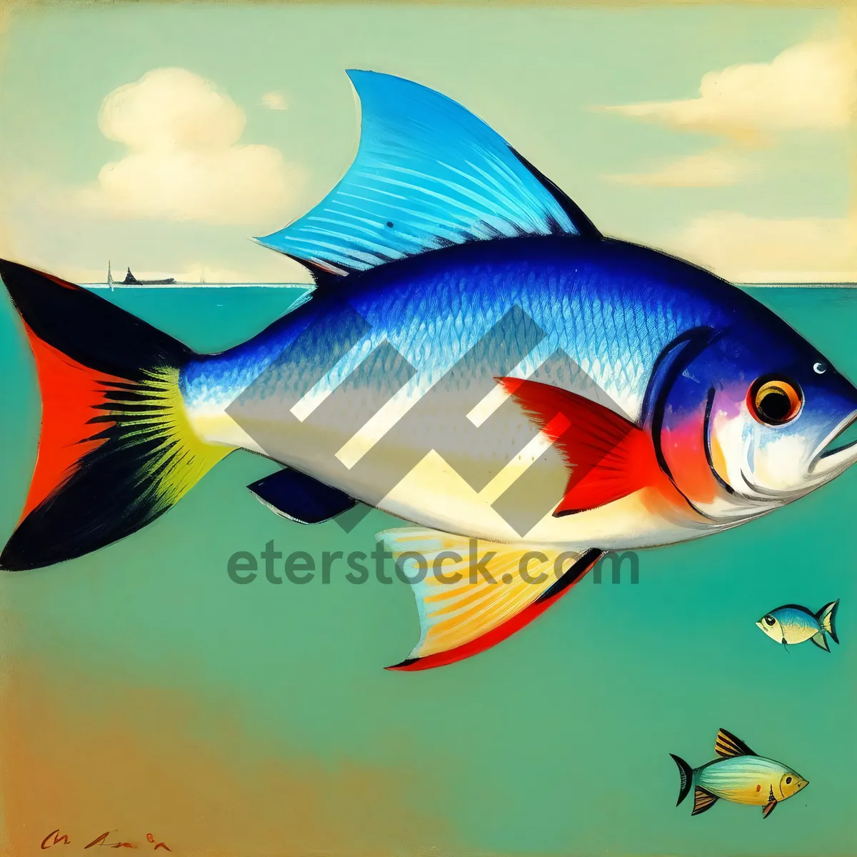 Picture of Golden Finned Marine Fish Swimming Underwater