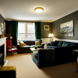 Modern Office Interior with Luxurious Wood Furniture and 3D Lamp