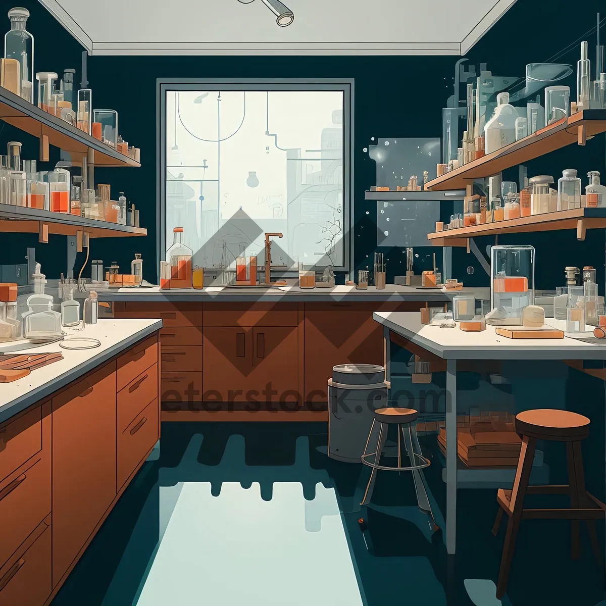 Picture of Luxury modern restaurant interior design with wood furniture