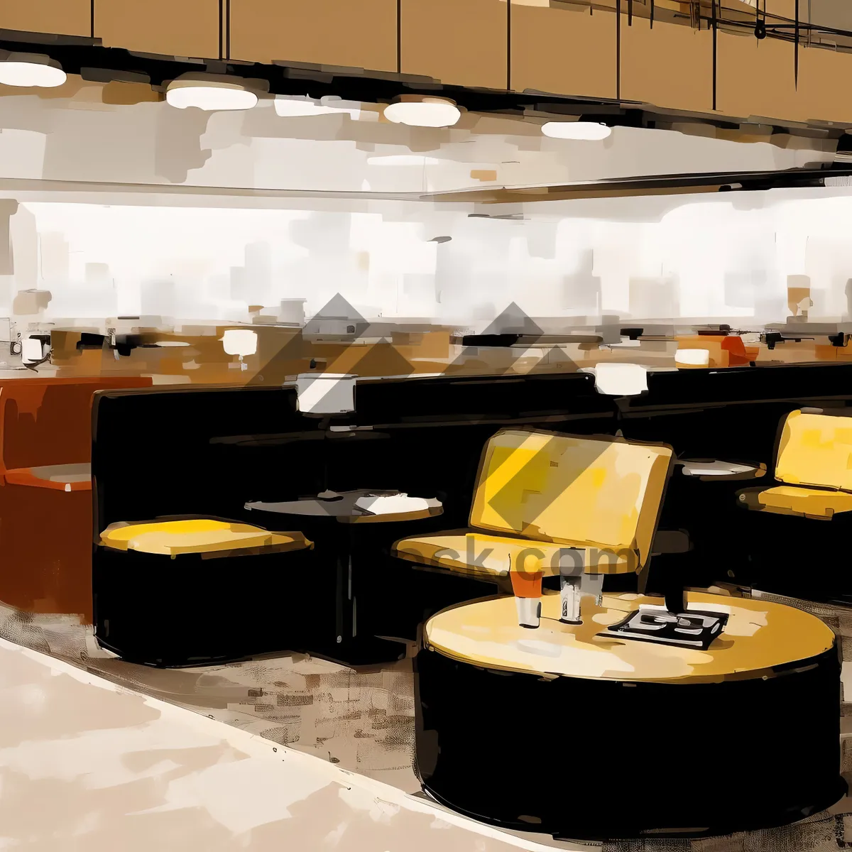 Picture of Modern restaurant interior design with luxury furniture and lighting.