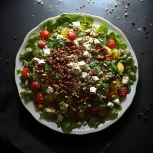 Healthy vegetarian salad bowl with black beans and peppers