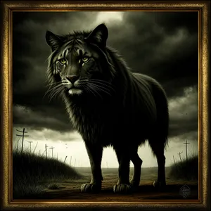 Majestic Black Striped Wild Cat in Jungle