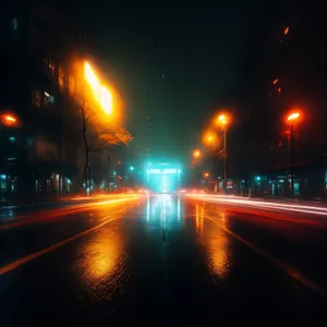 Night Time Cityscape with Illuminated River Bridge and Traffic Lights