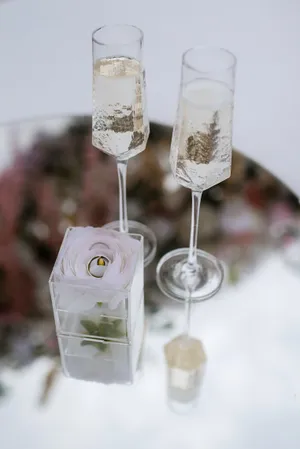 Champagne glasses for a festive celebration.