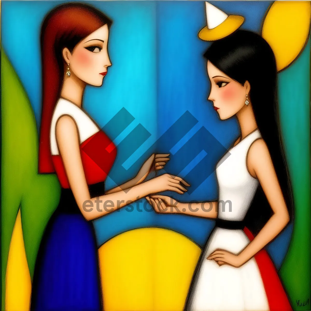 Picture of Cartoon housewife shopping for groceries illustration