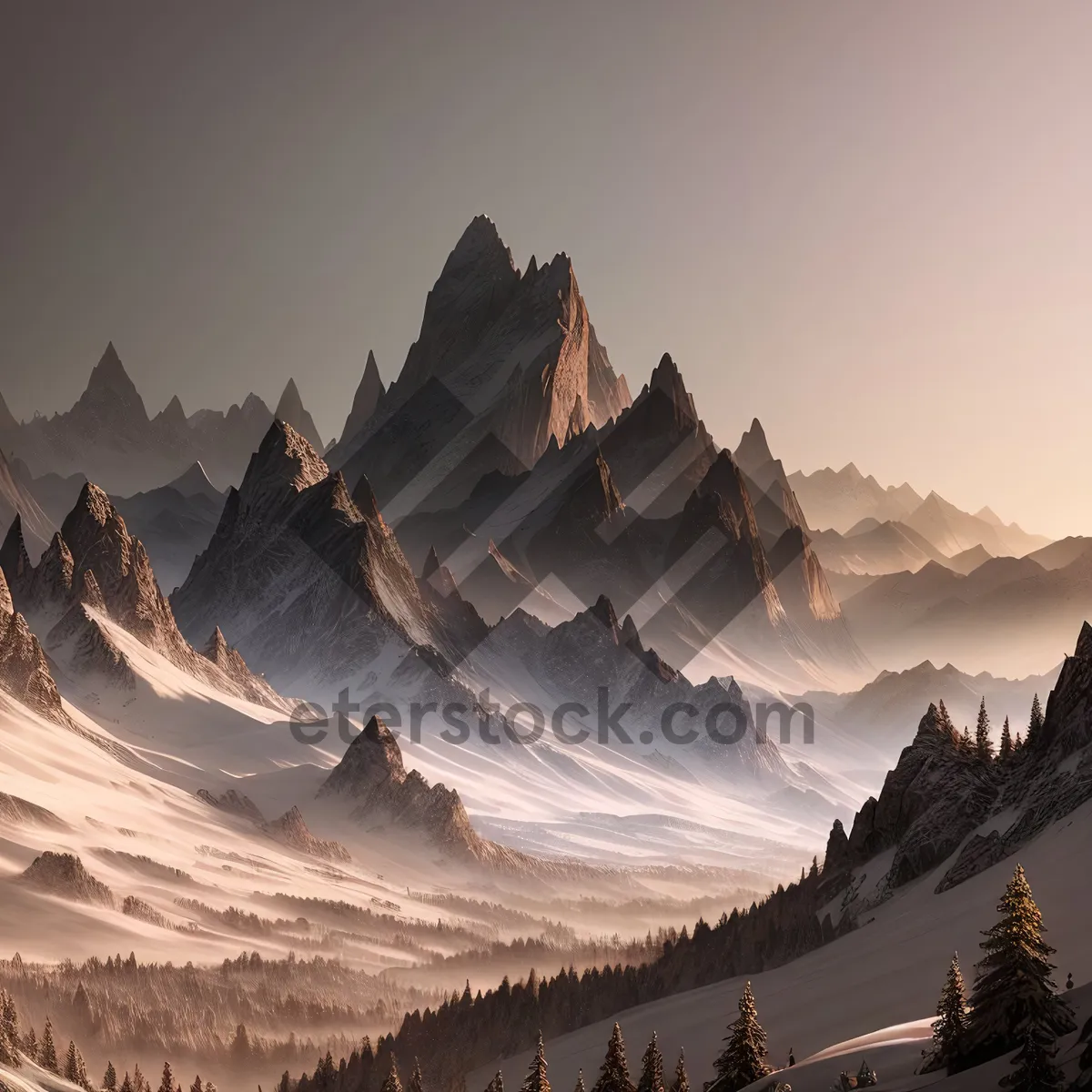 Picture of Snow-capped Alpine Peaks in Winter Wonderland