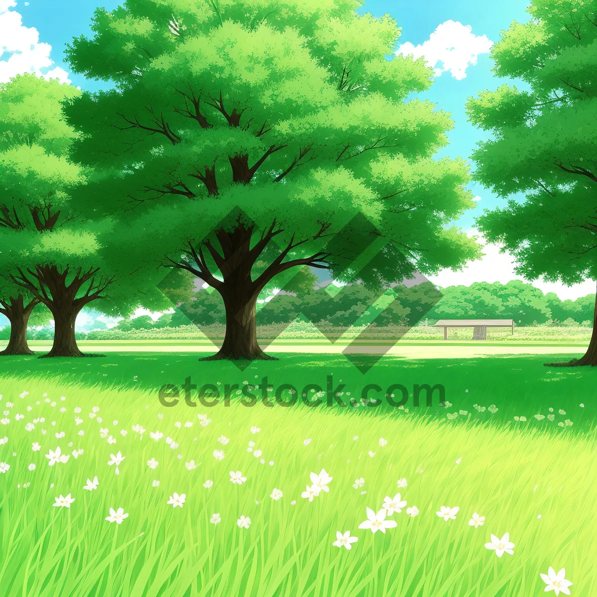 Picture of Serene Golf Course Surrounded by Lush Greenery