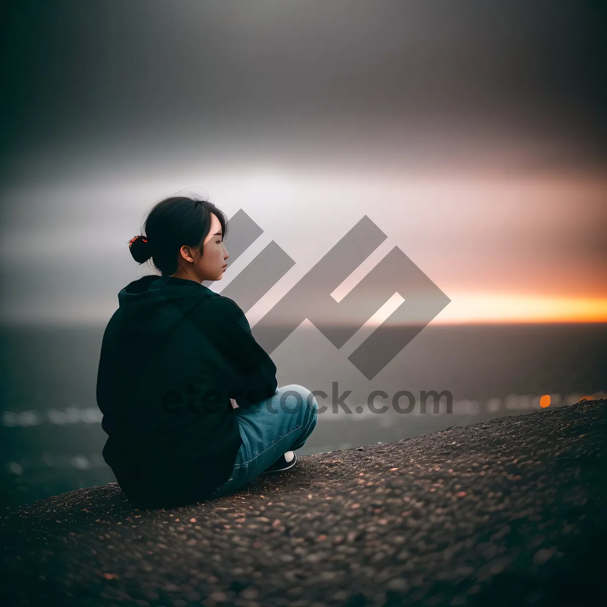 Picture of Golden Horizon: Silhouette of Man on Beach at Sunset