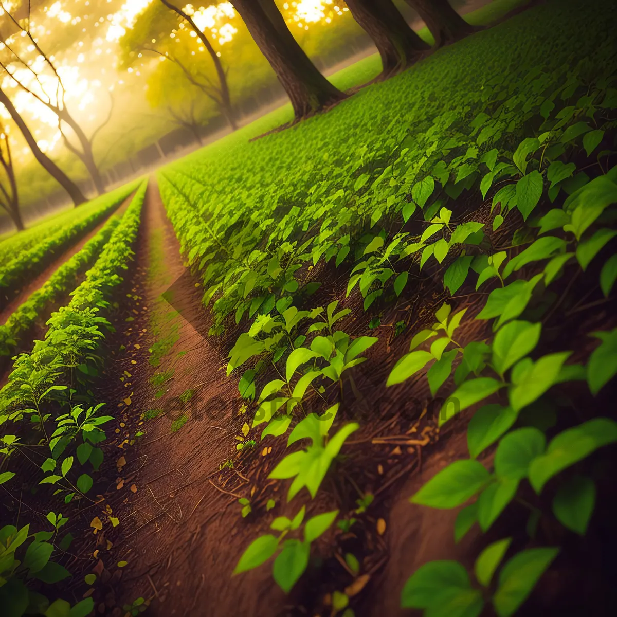 Picture of Vibrant Green Aquatic Landscape with Lush Trees