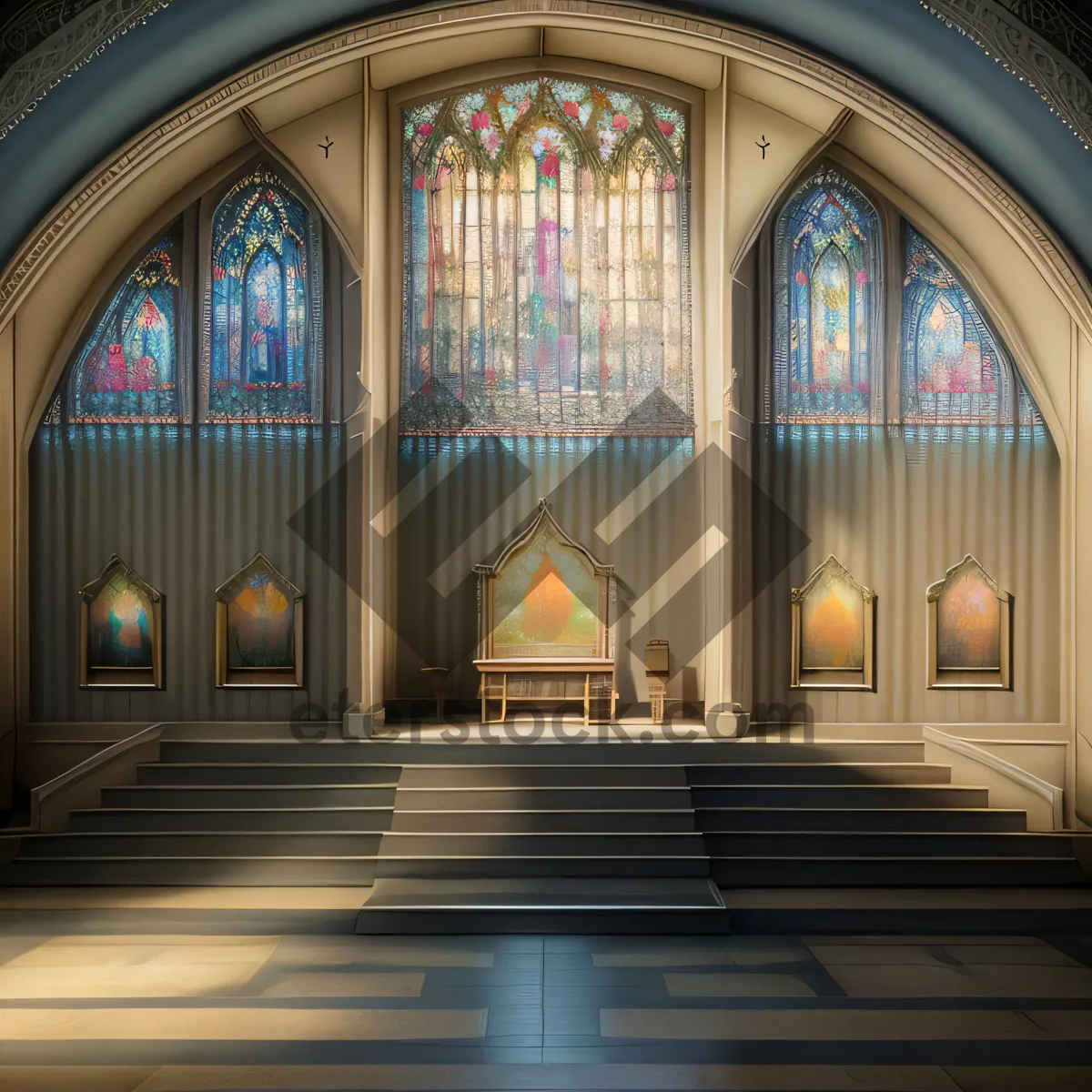 Picture of Historic Cathedral Interior with Ornate Vaulted Ceiling